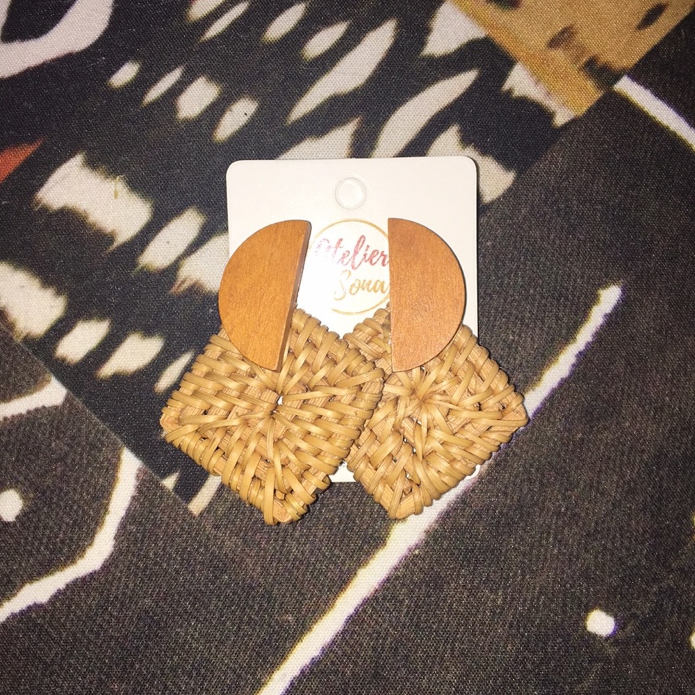 Diamond Shaped Wooden Earrings
